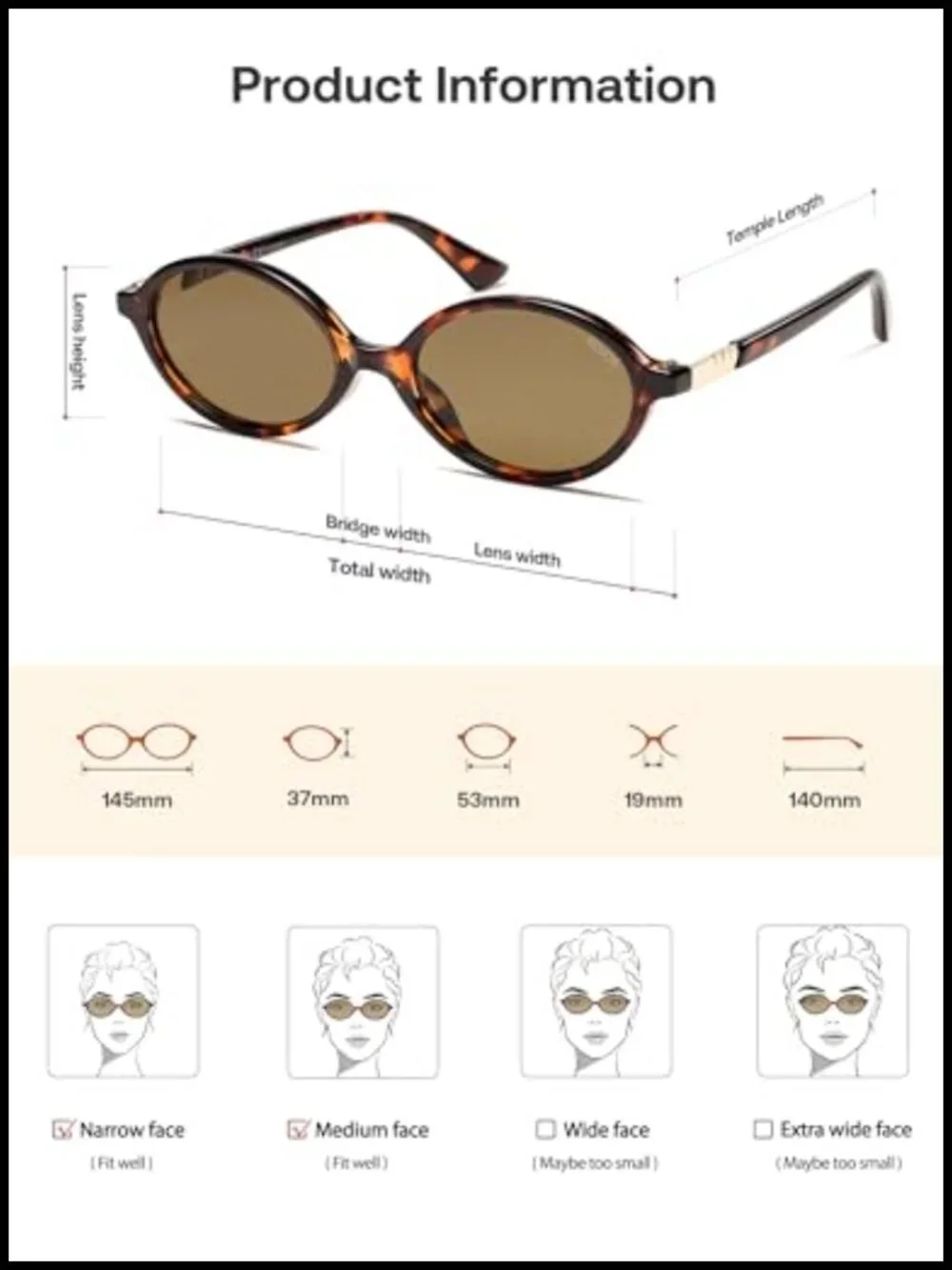 Polarized Retro Oval Sunglasses UV400 Protection Lightweight Plastic Frame